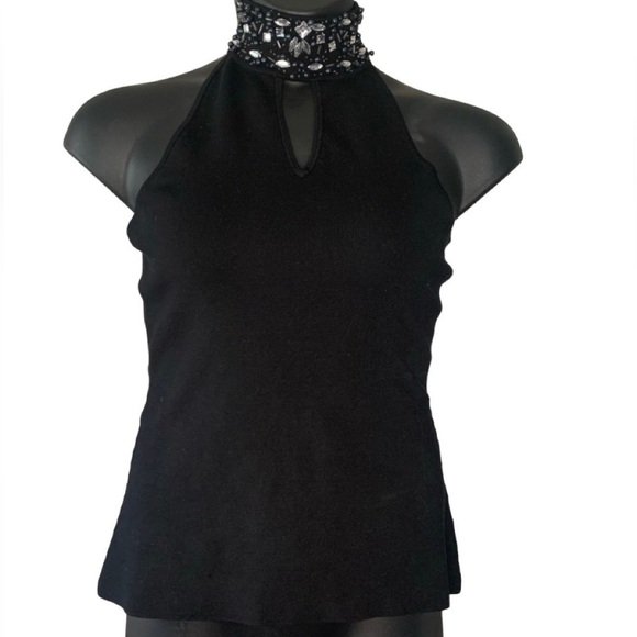 Reba silk blend beaded collar black semi formal halter top dark romantic Medium - Picture 1 of 10